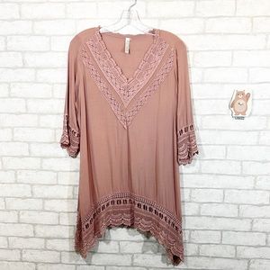 Maria Rello lace trim tunic top size medium